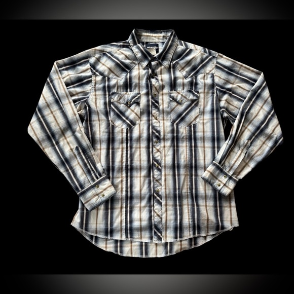 Wrangler Other - Vintage Wrangler Pearl Snap Plaid Long Sleeve Men Size XL Navy/white
